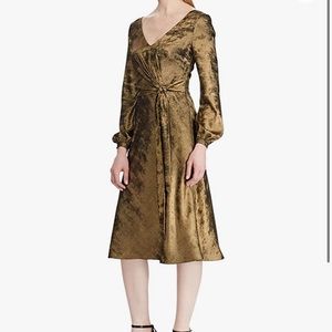 Ralph Lauren Gold Sateen Faux Wrap Dress 10